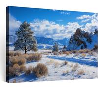 Modern Canvas Prints Wall Art 120L x 60W cm, Nature Landscape Snow Mountain Pine Trees Sky Framed Photo Canvas for Bedroom Bathroom - Ice Blue Pictures Wall Artwork Picture for Yoga Living Room