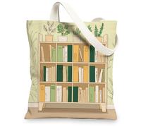 Modern Canvas Tote Bags, Artistic Bookshelf Design Reusable Grocery Bags, Stylish Eco-Friendly Lightweight Washable Canvas Bags for Shopping Travel 13x15 Inch
