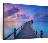 Modern Canvas Wall Art Prints 100L x 75W cm, Framed Sky Landscape Ocean Pier Pictures for Bedroom, Bathroom & Living Room, Waterproof Home Violet Wall Artwork Decor for Yoga Office