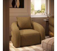 Modern Caramel Brown Chenille Armchair with Cushion - Zuri