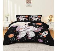 Modern Cartoon Duvet Cover, Fantasy Planet Rocket Astronaut Reversible Microfiber Quilt Cover Bedding Double Set, Cosy Soft Hypoallergenic Non-Iron Comforter Covers with Pillowcases