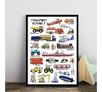 Modern Cartoon Transport Vehicle Car Kids Alphabet Wall Art Nursery Poster print Wall Pictures for Living Room Boy Gifts Home Decor -50x70cm(no frame)