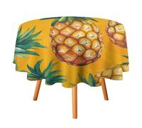 Modern Cartoon Tropical Pine Tablecloths Round 36 Inch,Abstract Green Foliage Fruit Pine Tablecloths for Kitchen Dining Room Round Table Cloth