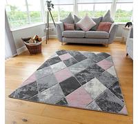 Modern Carved Diamond Marble Design Small Large Blush Pink Silver Grey Thick Floor Long Carpet Rugs (80x150cm)
