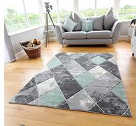 Modern Carved Diamond Marble Design Small Large Neo Mint Green Silver Grey Thick Floor Long Carpet Rugs (66x120cm)