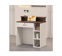 Modern Cashier Desk with Lockable Drawers & Cable Grommet, Walnut Finish, Ideal for Salons, Lobbies, Stores & Offices - 80cm Compact Checkout Table