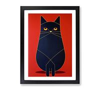 Modern Cat Abstract Framed Wall Art Print A2 Black