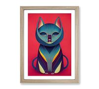 Modern Cat Abstract Framed Wall Art Print A2 Oak