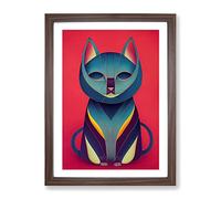 Modern Cat Abstract Framed Wall Art Print A2 Walnut