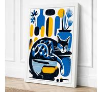 Modern Cat Among Geometry Canvas Wall Art Print 24x16 Inch