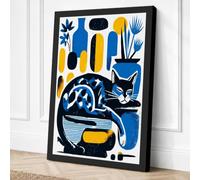 Modern Cat Among Geometry Canvas Wall Art Print 30x20 Inch