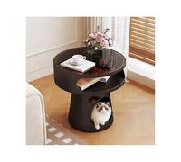 Modern Cat Bed Side Table Round Cats House End Tables with Glass Top for Living Room Office Bedroom(Black 2,15.7x15.7x21.6 in)