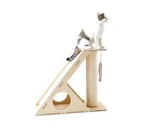 Modern Cat Climbing Frame, Wooden Cat Play Tower with Interactive Toys, Compact Cat Activity Tower for Kittens and Adult Cats