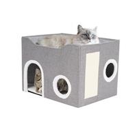 Modern Cat Condo with Two Tier Design Provides a Roomy Space for Indoor Cats Bed and Includes a Side Scratching Board for Claws