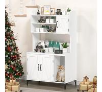 Modern Cat Litter Box Furniture Enclosure with Scratching Post and Storage Shelves, Hidden Litter Box Cabinet Multi-Functional Pet House for Living Room Bedroom