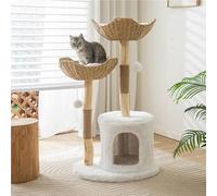 Modern Cat Tree for Indoor Cats Large Adult, 46.5" Tall Wooden Cat Tower for Large Cats with Scratching Post, Luxury Cat Condo, White