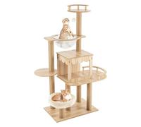 Modern Cat Tree Tower for Indoor Cats, Cat Tree with Fence, Scratching Post and Removable Pads for Small Large Cats Wood Cat Tower Jumping Platform