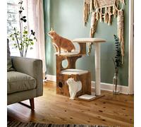 Modern Cat Tree Tower with Cat Cave, 3 Perches, Scratching Post and Mat, Removable Washable Cushions, Rustic Brown