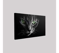 Modern cat with green eyes Poster Print on Canvas 60 x 40 cm Framed Black Wall Art for Bedroom Office Living Room Home Decoration