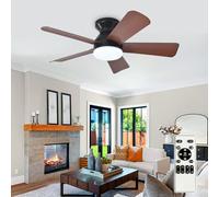 Modern Ceiling Fan with Light: 35-Inch Black Small Fans for Bedroom Indoor Outdoor - Dimmable Flush Mount Low Profile Ceiling Fans with Remote Control 5 Reversible Walnut Blades 6 Speeds Timer