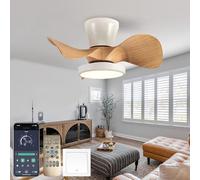 Modern Ceiling Fan with Lights Reversible 6 Speed DC Motor Silent & Dimmable Remote Control Ideal for Bedroom & Living Room White Woodgrain Design