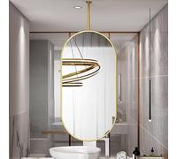 Modern Ceiling Hanging Oval Mirrors with Metal Frame and Ceiling Boom| Bathroom Floating Hanging Makeup Shaving Mirror Living Room Entrance Decorative Wall Mirror (Color : Gold, Size : 50cmx70cm)