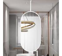 Modern Ceiling Hanging Oval Mirrors with Metal Frame and Ceiling Boom| Bathroom Floating Hanging Makeup Shaving Mirror Living Room Entrance Decorative Wall Mirror (Color : White, Size : 40cmx70cm)