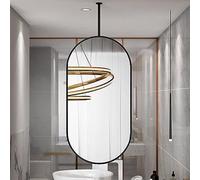 Modern Ceiling Hanging Oval Mirrors with Metal Frame and Ceiling Boom| Bathroom Floating Hanging Makeup Shaving Mirror Living Room Entrance Decorative Wall Mirror (Color : Black, Size : 40cmx60cm)
