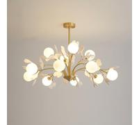 Modern Ceiling Light Pendant Gingko Leaf Chandelier Tree Branches 12 Sputnik Semi Flush Mount Gold Dining Room Fixture with Milk Glass Globe