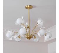 Modern Ceiling Light Pendant Gingko Leaf Chandelier Tree Branches 9 Gold Dining Room Fixture Sputnik Semi Flush Mount with Milk Glass Globe
