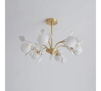 Modern Ceiling Light Pendant Gold 6 Sputnik Semi Flush Mount Gingko Leaf Chandelier Tree Branch Chandeliers for Dining Room with Milk Glass Globe