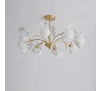 Modern Ceiling Light Pendant Gold Chandeliers for Dining Room 8 Sputnik Semi Flush Mount Gingko Leaf Chandelier Tree Branch Fixture with Milk Glass Globe