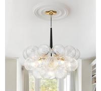 Modern Ceiling Light Pendant Mid-Century Glass Chandelier Bubble Ball Shape 6 Clear Globe Swirled Glass Globes Chandelier for Living Room Dining Room - Black