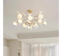 Modern Ceiling Light Pendant Tree Branches Chandelier Gold Dining Room Fixture Gingko Leaf Chandelier 10 Sputnik Semi Flush Mount with Milk Glass Globe
