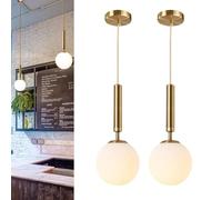 Modern Ceiling Lights Battery Operated Pendant Lights Set of 2,Gold Battery Chandelier with Wireless Remote Dimmable,10 Colors Modes Rechargeable Bulb for Kitchen,Dining Room,Living Room,Bedroom