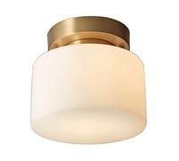 Modern Ceiling Lights Brushed Gold Semi Flush Mount Drum Fixture Mid Century Antique Brass Flush Mount Milk Glass Hallway for Living Room