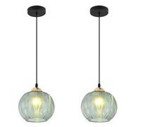 Modern Ceiling Lights Green Ribbed Glass Pendant Large Globe Pendant 1- Single Black Pendant Kitchen Island Fixture 2 Pack Vintage Green Chandelier