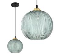 Modern Ceiling Lights Single Green Glass Pendant Large Globe Pendant Nordic Ribbed Hanging Chandelier Vintage Dining Room Kitchen Island Fixture