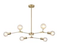 Modern Ceiling Lights Sputnik Chandelier with 6, Brushed Brass Kitchen Island Pendant, Industrial Flexible Metal Arms Hanging Fixture for Living Room (6 Gold)