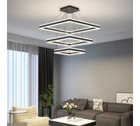 Modern Ceiling Pendant Light, 3 Layer Square Black LED Chandelier for Dining Room Table, Dimmable 3000K-6500K, Adjustable Height Kitchen Island Hanging Lighting Fixture for Living Room Bedroom Bar