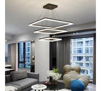 Modern Ceiling Pendant Lights, 3 Layer Square Black LED Chandelier for Dining Room Table, Dimmable 3000K-6500K, Adjustable Height Kitchen Island Hanging Lighting Fixture for Living Room Bedroom Bar