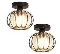 Modern Celing Light 2 Pack Semi Flush Mount Fixture Small Crystal Chandelier Mini Indoor Ceiling Lamp for Bathroom Hallway Foyer Porch Hall Closet（Black）