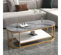 Modern Center Table Living Room Table with Storage Shelf, Oval Coffee Table with Sintered Stone Top & Metal Steel Frame Base Easy Assembly Sofa Table Tea Table for Living Room, Office, Cafe Bar