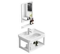 Modern Ceramic Bathroom Sink Set with Mirror & Storage Shelf Integrated Vanity for Apartment Bathroom Balcony (51x36x42cm/20x14.1x16.5in) Stylish & SpaceSaving Solution