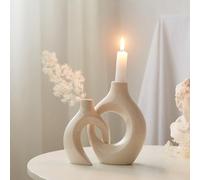 Modern Ceramic Candle Holder: White Candle Stick Holder Set of 2 for Home Decor Neutral Candlestick Holder for Living Room Table Centerpiece Mantel Wedding