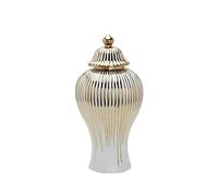 Modern Ceramic Ginger Jar Vase, Cream And Gold Ginger Jars, Decorative Jars (Size : H 30cm)