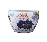 Modern Ceramic Lotus Finish Fish Tank White Ceramic Fish Tank Living Room Feng Shui Tank Fish Turtle Tank Desktop Display(40x40x25cm)