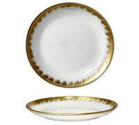 Modern Ceramic Plate Set of 2 White Gold - Dinner Plates with Gold Rim 25.5 cm Tableware Set Modern Breakfast Plates Dessert Plates Cake Plate Salad Plate Steak Plate Snack Plate Pasta Plate Table