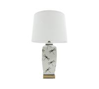 Modern Ceramic Table Lamp - Stylish Ceramic Lamp Available in Three Sizes, Ideal for Providing Soft, Ambient Lighting in Your Bedroom, Living Room, or Office (Dragonfly Design with White Shade)