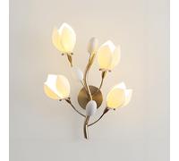 Modern Ceramic Wall Sconce with Floral Shade - G4 Socket Wall Mounted Lighting Fixtures in Gold Finish for Living Room Bedroom, Indoor Home Decor Light, H: 17.7-inch